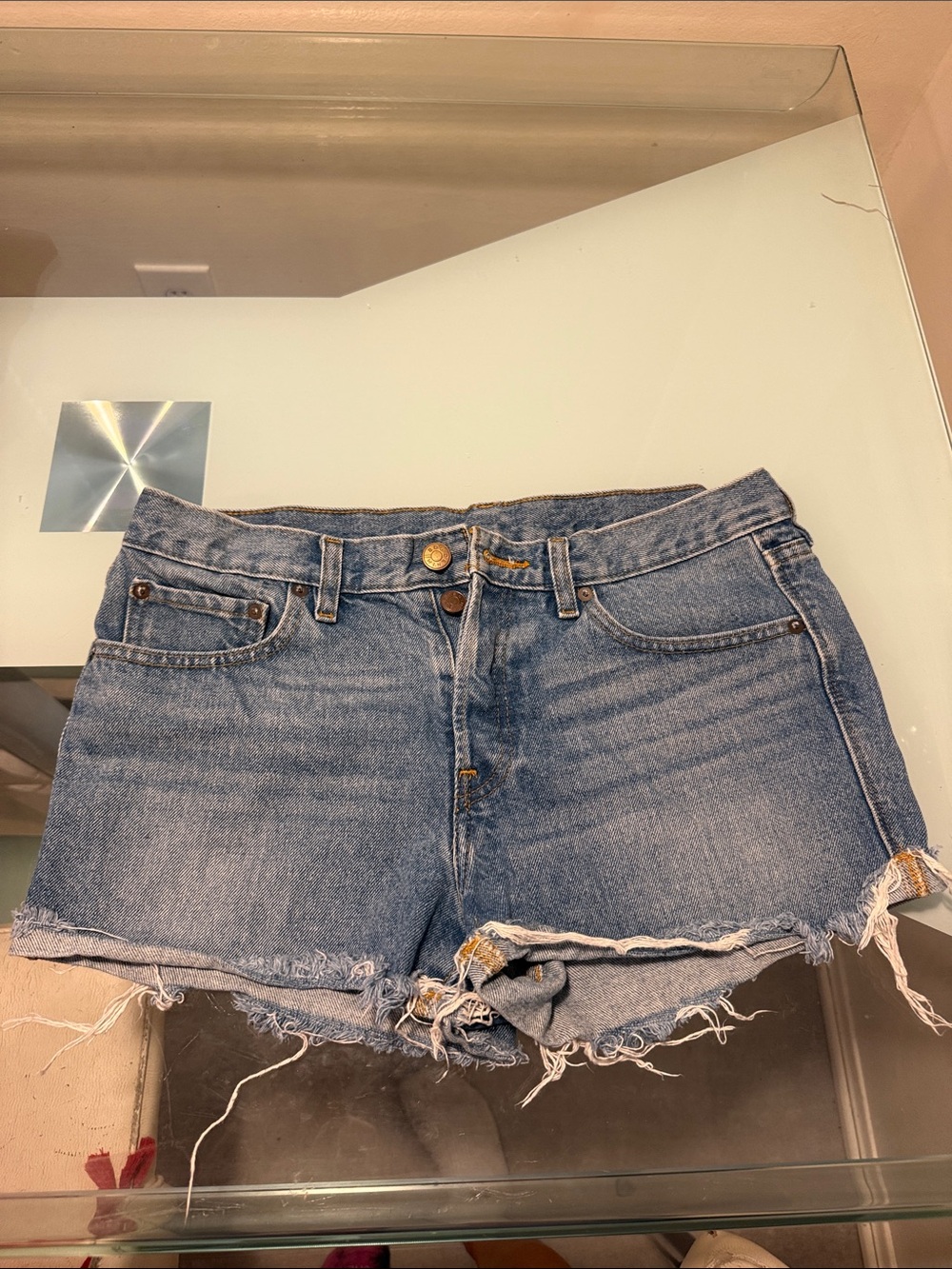 Classic High-Rise Blue Denim Cutoff Shorts - Picture 1 of 1